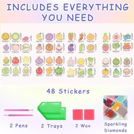Aestalrcus 48 Pcs Fruit Diamond Art Stickers for Kids, Diamond Painting Stickers Kit, 5D Gem Art for Kids Birthday Party Holiday Gifts