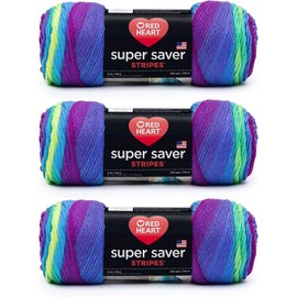 Red Heart Super Saver Parrot Stripe, 3 Pack of 5oz/142g-Acrylic-#4 Medium-236 Yards, Knitting/Crochet
