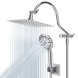 Hibbent All Metal Shower Head, 8 In High Pressure Rainfall Shower Head, Handheld Shower