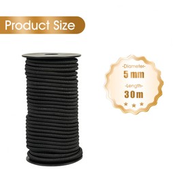 Rubber Cord, 5 mm, 30 m, Black Expander Rope, Tarpaulin Rope, Weatherproof Tension Rope, Rubber Cord, Rubber Cord, Bungee Cord for DIY Crafts, Sewing, Luggage, Camping (Black, 5 mm x 30 m)