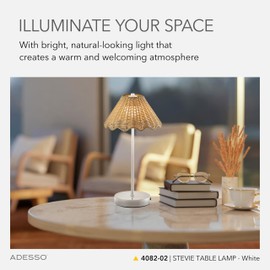 Adesso Cordless Table Lamp with 3-Level Touch Dimmer & Built-in Rechargeable Battery – 15" Tall Touch Lamp, White Finish