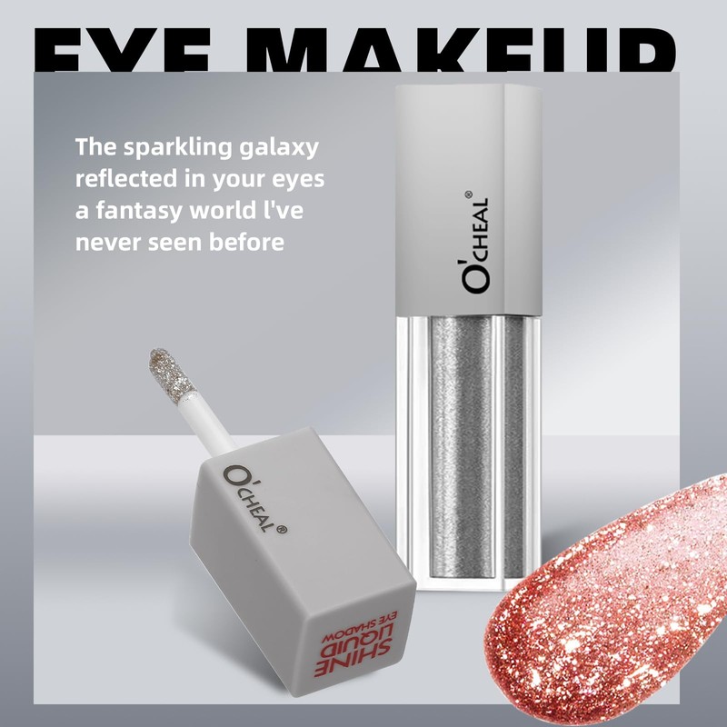 O'CHEAL Shiny Liquid Metallic Eyeshadow, Quick Drying, Long-Lasting Pigmented Coverage