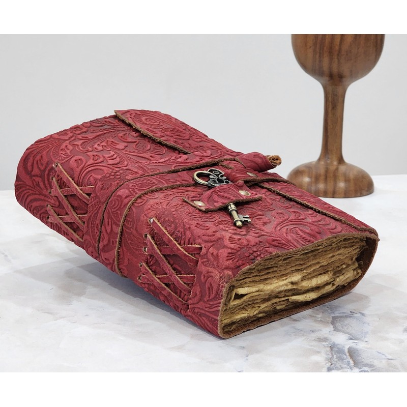 Embossed Leather Journal with Antique Key Vintage Pages Handmade Journal