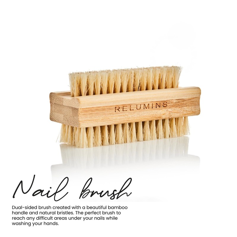 Relumins Dual Sided Nail Brush Bamboo Handle Bristle Exfoliating Tool