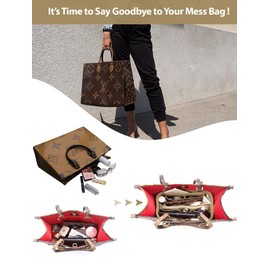 OMYSTYLE Beige Large Organizer Insert, Felt Tote Bag Organizer Insert with 5 Sizes, Handbag Dividers for Inside Purse, Compatible with Longchamp, Neverful, Speedy and More