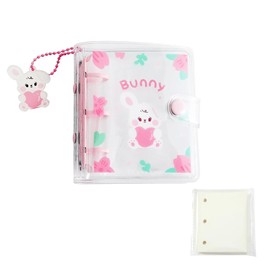 KDSSYFT Mini Seal Pad A8 Size 10 Pages Inside Transparent Plus 60 Blank Paper Cores 3 Holes Removable Cute Girls Pin-Club Bunny