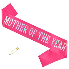 JXYCBZYing "MOTHER OF THE YEAR Sash with Iridescent Foil, Hot Pink Funny Bless Mom Sash for Mother's Day Party Decor, Birthday Party Gift for Mom/Grandma/Wife/Aunt