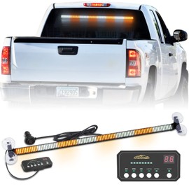 XRIDONSEN 35 inch Traffic Advisor Light Bar 144 LED Amber White Emergency Warning Flashing Safety Interior Windshield strobe lights w/Directional Arrow for Construction Vehicles Snow plow Trucks
