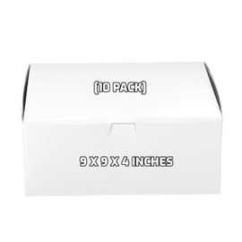 [10 Pack] White Bakery Pastry Boxes - 9 x 9 x 4 Inches - White Kraft Paperboard for Home or Retail - Eco Friendly Paper Cardboard Recyclable for Pastries, Cookies, Cakes, Pies, Gift Box, Baby Shower