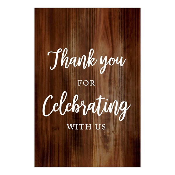 Andaz Press Extra Large Wedding Easel Board Party Sign, 12x18-inch, Dark Rustic Wood, Thank You for Celebrating with US, 1-Pack