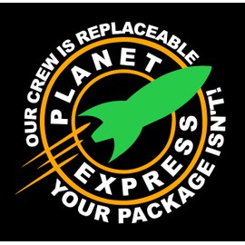 Our Crew is Replaceable, Your Package Isn't Decal, Bender Robot, Fry Squint Meme, Nibbler, Fry and Bender, My Other Ride is The Planet Express Decal (H 8 by L 8 Inches, White, Orange, Green)