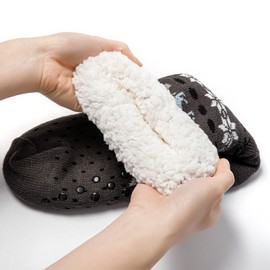 JOMIX Winter Stopper Socks Men's Thick Socks Non-Slip Hut Socks Non-Slip Sole Plain Fluffy House Socks Plush Socks, 01 Dark Gray Christmas Tree