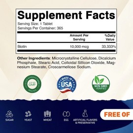 Vitamatic Biotin 10,000 mcg (10 mg) for Stronger Hair, Skin and Nails - 365 Also