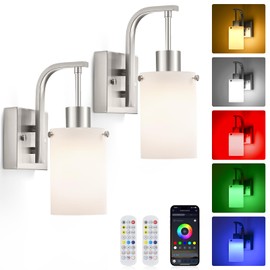 Brushed Nickel Wall Sconces Set of 2,APP & Remote Wired LED Wall Lights,Multi Purpose Battery Operated Wall Lights,Wall Emergency Light,16 Colors Dimmable Wall Lamp for Bedroom Living Room Hallway