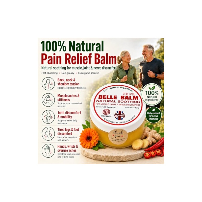 Belle Balm Natural Pain-Soothing Rub for Muscles, Joints & Nerve