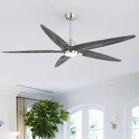Bonverre 54 Inch Modern Ceiling Fan with Lights and Remote, 5 Wood Blades, 6-Speed Noiseless Reversible DC Motor with Replaceable Downrods for Bedroom Living Room Dining Room, Nickel and Gray