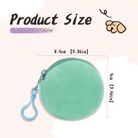 AdiStylinno Pack of 2 Coin Purses for Women, Soft Plush Round Coin Purse, Portable Small Change Purse, Cute Zip Coin Bag, Mini Purse with Carabiner, Blue and green, cute