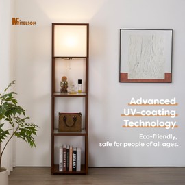 MITELSON Floor Lamp with Shelves, Modern Standing Lamp with Tempered Glass, Large Display Shelf Lamp, Tall Lamps with Shelves for Living Room, Bedroom, Office, Walnut Brown