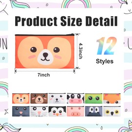 Gosodeny 12 Pcs Back to School Pencil Case Cartoon Cute Animal Zipper Pouch Multicolor Canvas Pen Bag Organizer for Girl Boy School Classroom Stationery Back to School Supplies Gift
