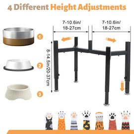 Elevated Dog Bowl Stand, FHDUSRYO Upgrade Metal Dog Feeder Supports, 4 Adjustable Heights 14-21.2" Width 8-14.5", Non-Slip and No Spill Raised Pet Bow Holder for Small Medium Large Dogs (Double)