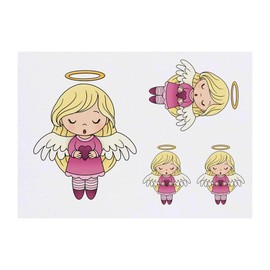 4 x 'Singing Angel Girl' Temporary Tattoos - Water Resistant, Skin-Safe, Non-Toxic Transfers, Mixed Sizes (TO00080510)