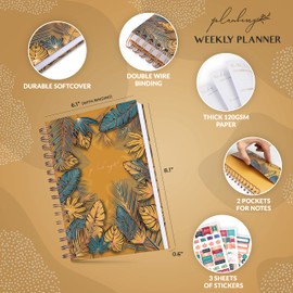 PLANBERRY Weekly Planner – Undated Life Organizer & Budget Planner – Time Management, Goal Setting, to-Do List, Work-Life Balance & Habit Tracker – 6.1″ x 8.1″ (Golden Jungle)