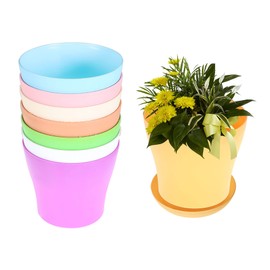 elfinrm 8 Pcs 6.7 Inch Plastic Planters Plastic Flower Plant Pots Flower Plant Container Flower Pots Seed Starting Pots with Drainage and Saucer 8 Colors