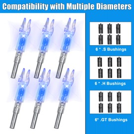 Jimtyee 6PCS LED Lighted Arrow Nocks with ON/Off Switch for Target Shooting, Fits .204, .233, .244, .246 Inside Diameters, Includes H, S, GT Bushings - High Visibility Lighted Nocks (Bule)