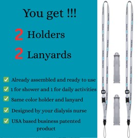 Peritoneal Dialysis Transfer Set Catheter Holder Accessories for Baxter. PD Lanyard Necklace Secure Shower Support. (2 Holders and 2 PCS Adjustable Neck Lanyards) (Gray)