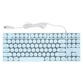 Gaming Keyboard USB Round 87 Keys Colorful Backlit Ergonomic Mechanical Touch Wired Keyboard for Desktop Laptop PC Blue