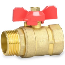 Oumuik Brass 1 Inch Ball Valve with Red Wing Handle - Male Thread/Internal Thread Full Flow DN25 PN16