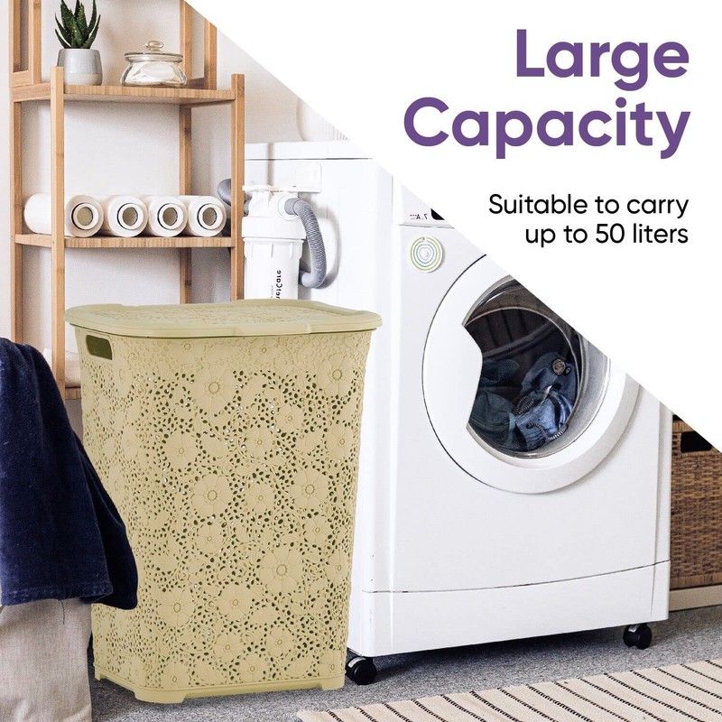 Superio Lace Laundry Hamper, Beige-1 Pack