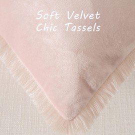 FUTEI Valentines Pink Boho Throw Pillow Covers with Tassels 20x20 Inch Set of 2,Soft Velvet Decorative Cushion Case,Home Decor for Couch Bed Living Room