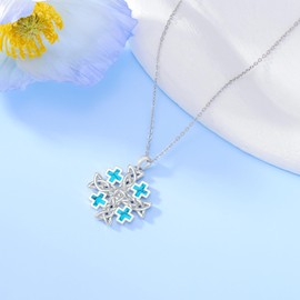 PROESS Crusaders Jerusalem Cross Necklace for Women Men 925 Sterling Silver Turquoise Celtic Knot Jerusalem Cross Pendant Necklace Jewelry Gifts