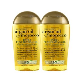 OGX Set of 2 Extra Strength Renewing + Argan Oil of Morocco Penetrating Hair Oil Treatment, Deep Moisturizing Serum for Dry, Damaged & Coarse Hair, Pa