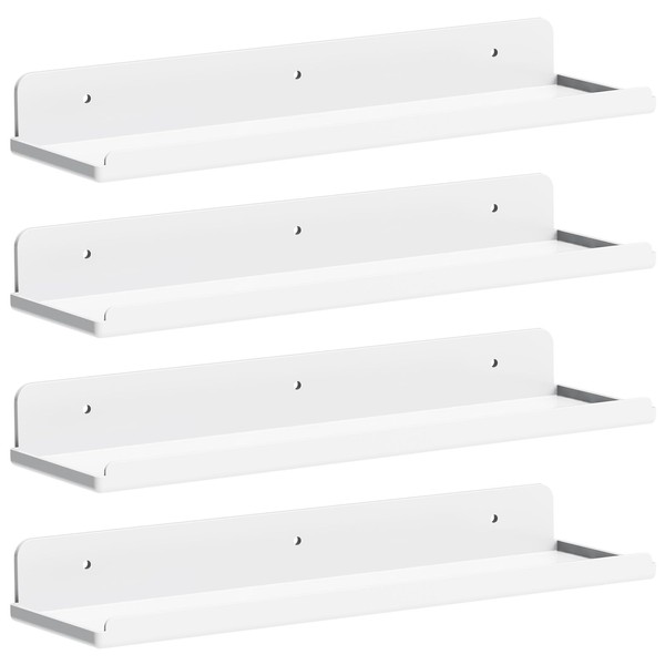 Lifewit Floating Shelves for Wall, 4 Pack White Acrylic Shelf 38.1cm Room Decor for Bookcase/Vinyl Record Display/Photo/Picture in Bedroom, Living Room, Bathroom, Kitchen Storage and Organization