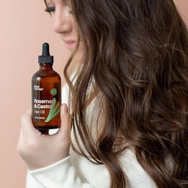 Plant Therapy Aceite de romero y ricino - Tratamiento capilar de 4 onzas para el crecimiento, brillo, suavidad, cuero cabelludo saludable y mascarilla capilar