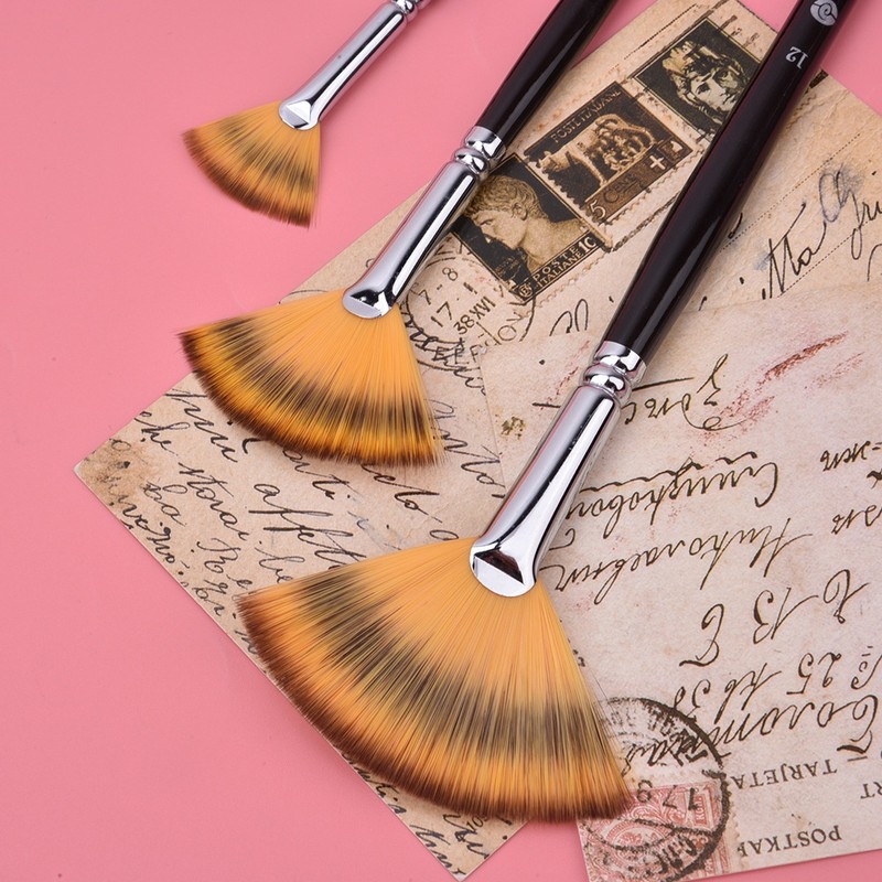 Painting Brush Nylon Hair Birch Handle Fan shape Gouache Watercolor