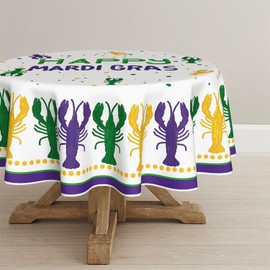 Horaldaily Mardi Gras Tablecloth 70x70 Inch Round,Beads Carnival Lobster Happy Mardi Gras Seasonal Table Cloth Holiday Seasonal Table Cover for Party Dinner Decor