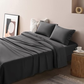 SONORO KATE Bedding Bed Sheets Set - 1800 Thread Count Soft Sheets, Cooling Microfiber Bedding Sheets & Pillowcases Sets-4 Pieces Sheets (California King, Black)