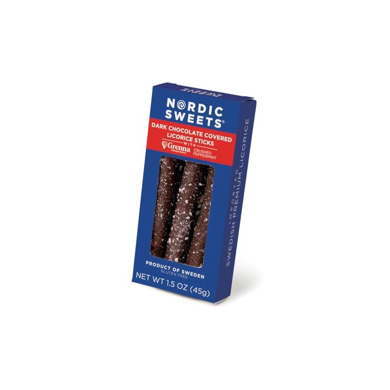 Dark Chocolate Covered Salty Licorice Sticks with Crushed Peppermint