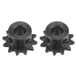 sourcing map #25 Chain Roll Gear 8 mm Bore 1/4 Inch Distance 12 Teeth Single Beach Chain Sprocket C45 Carbon Steel 25 Roll Chain Sprocket with Set Screws for ISO 04C Chain Pack of 2