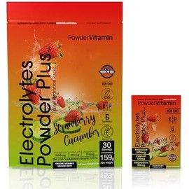 PowderVitamin Electrolytes Powder Plus, Keto, fresa y pepino, sin azúcar, 1000 mg de potasio, 120 mg de calcio, 120 mg de magnesio, sin OGM