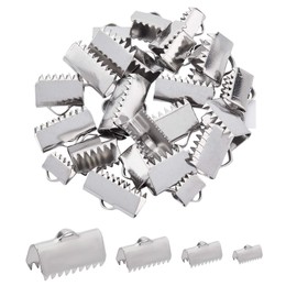 UNICRAFTALE Approximately 40 Pieces, 4 Types, Alligator Clips, Rectangular, Stainless Steel Ribbon End, Connecting Parts, Stainless Steel, Crimp End, Ribbon Fastener, String Fastening, Caulking End Parts, Ribbon Fastener, Accessory Parts, Auxiliary Mater