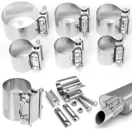 Swpeet 2Pcs 2.5 Inch Stainless Steel Exhaust Clamp, Lap Joint Band Clamp Exhaust Clamps Pipe Repair Parts, Butt Joint Exhaust Band Clamp Sleeve Coupler for Exhaust Pipes Mufflers