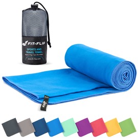 Fit-Flip Microfibre towel - compact, ultra lightweight & quick dry towel - the perfect gym, travel & beach towel - swimming towel for sports, camping & hiking (80x160cm blue + bag)