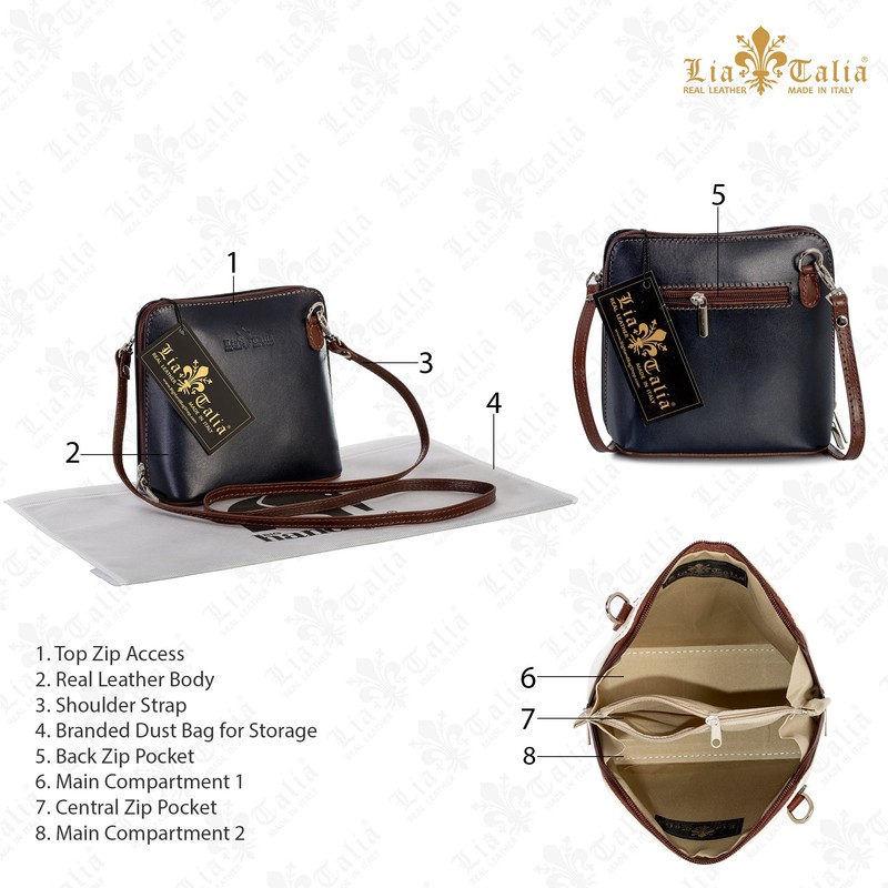 LiaTalia Genuine Italian Leather Womens Cross body Mini Shoulder Bag