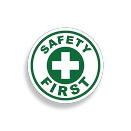 Safety First Sticker Vinyl Think Safe 1st Decal Emergency Label for Box Bin Container RED Cross Area Hard Hat