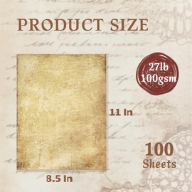Goefun Vintage Stationery Paper, Parchment Printer Paper 8.5 x 11, 100 Sheets Aged Stationery for Letter Writing, Certificates, Diplomas, Resumes, Crafts（100 GSM）