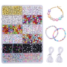 EYENICE 1200 Pieces Multicoloured Letter Beads Kits for Jewelry Making,A-Z Alphabet Beads and Number Beads for DIY Necklace,Bracelet,Crafts, Keychains (with 2 Strands Elastic Rope)
